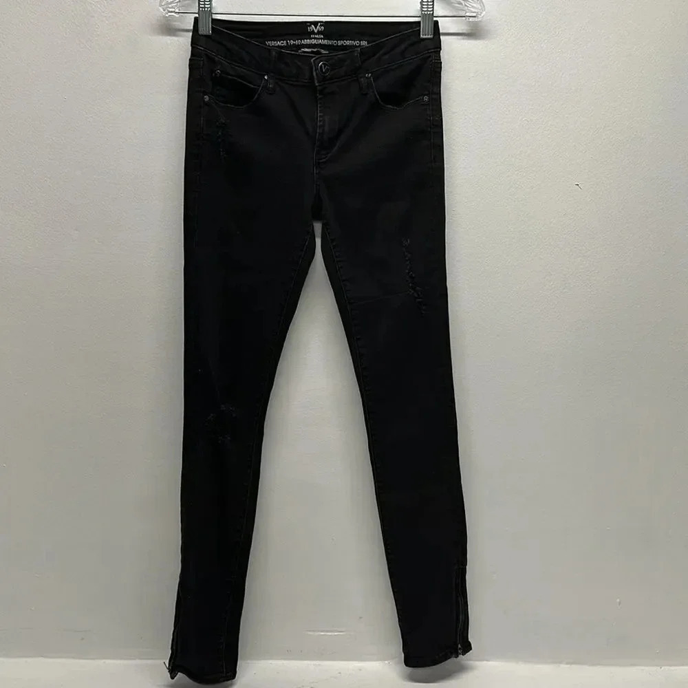 Versace Denim Skinny Jeans 1969 19V69 Cotton Stretch Designer Black Size 25 / 0